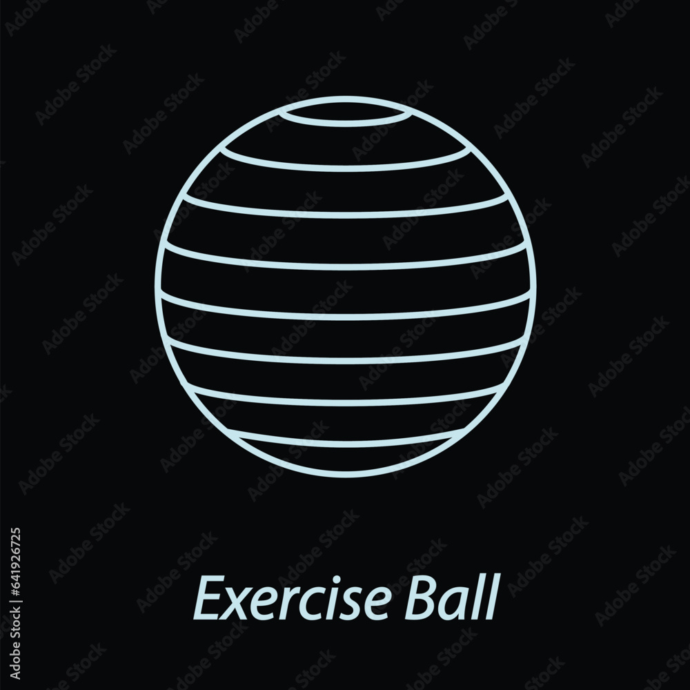 Exercise ball outline flat icon vector isolated on black background. Gym icon. Workout supply. Fitness equipments symbol. Sport element.