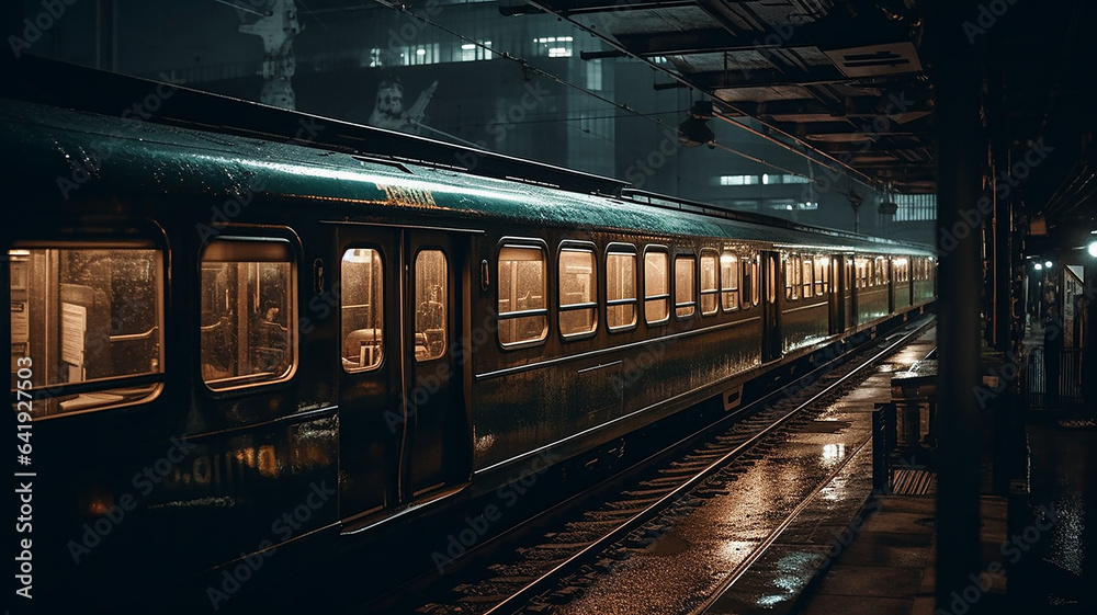 Naklejka premium 夜行列車・寝台列車・夜の電車・列車・鉄道