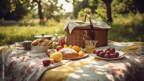 ピクニックのイメージ・ピクニックバスケットと果物・食べ物 