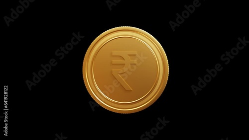 Indian Rupee. Gold coin in 3D animation with a rotating Rupee sign on Transparent Background. For Business, Financial, and Marketing Concepts. The Indian Rupee  is the Currency of India photo