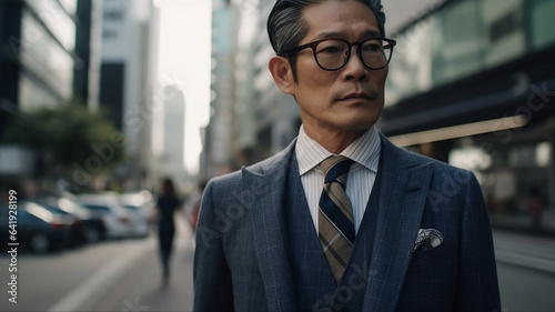 都会・ビジネス街・東京で働く中高年のアジア人ビジネスマン
 photo