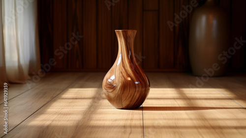 A Vase Gracefully Resting on a Wooden Floor, a Minimalist Expression of Natural Beauty