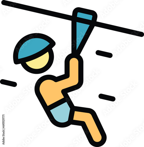 Forest zipline icon outline vector. Rope park. Active sport color flat