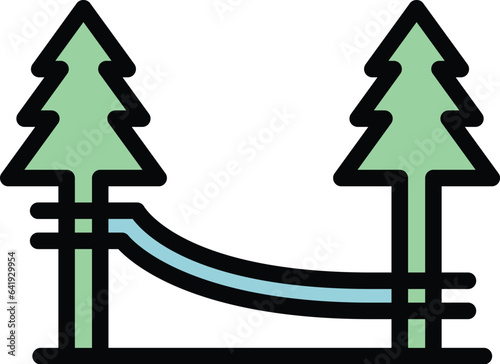 Forest rope climb icon outline vector. Adventure park. Tree zipline color flat