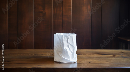 A White Trash Can Holding Tissue Paper Resting on a Wooden Surface, a Neat and Tidy Approach to Waste Management