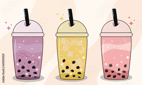Bubble tea, frothy tea, vector illustration, cocktail set