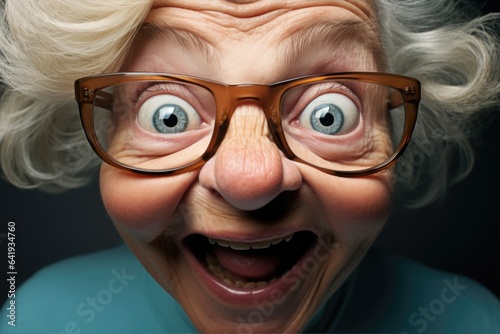 Funny granny who makes faces. Generative AI