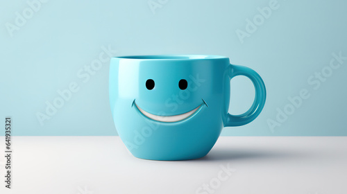 World smile day and International coffee day concept, happy face of blue coffee cup. Generative Ai