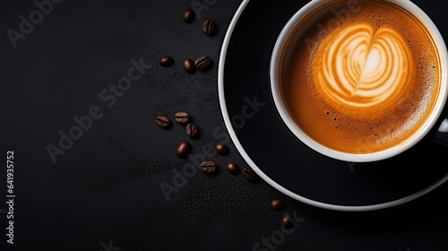 Cup of coffee on black texture background. Generative Ai