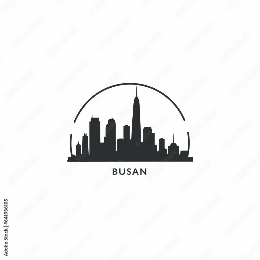 South Korea Busan cityscape skyline city panorama vector flat modern logo icon. Asian town emblem idea with landmarks and building silhouettes. Isolated Korean Gyeongsang graphic