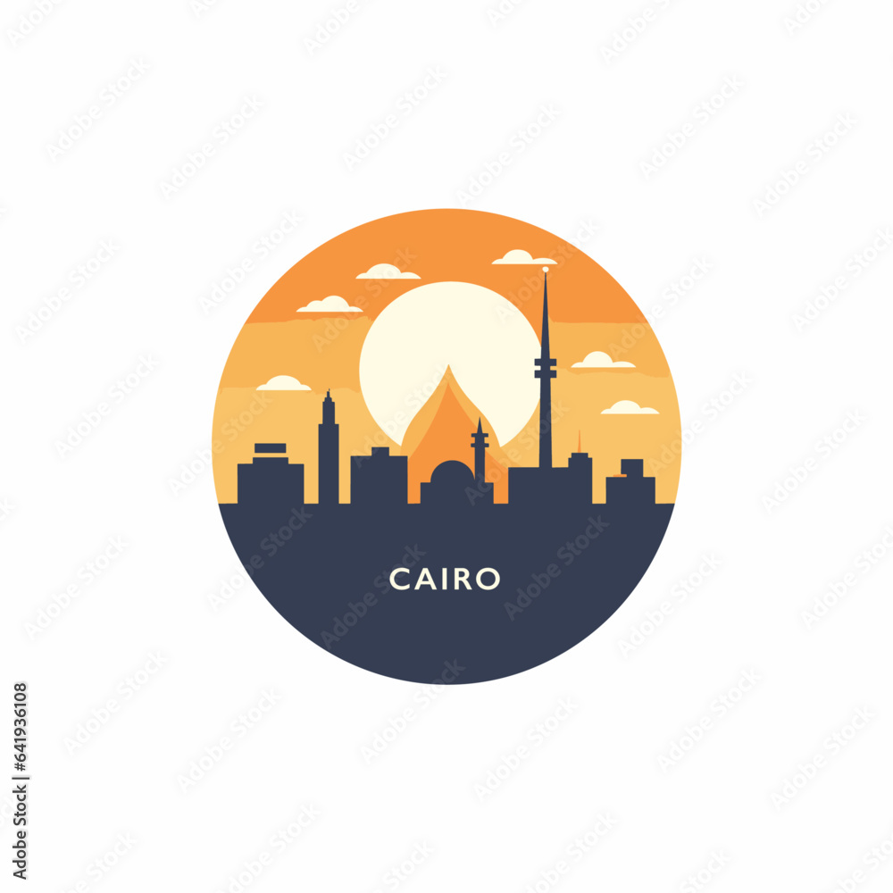 Egypt Cairo cityscape skyline city panorama vector flat modern logo icon. Arab capital emblem idea with landmarks and building silhouettes. Isolated Africa and Middle East region graphic