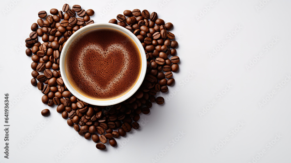 Heart shape made from coffee beans on wooden. Generative Ai Heart shape made from coffee beans on wooden. Generative Ai