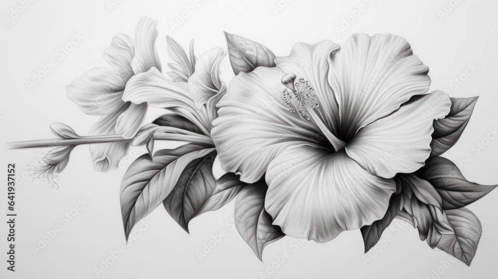 pencil drawing of hibiscus flower realistic bright lighting pencil drawing of hibiscus flower realistic bright lighting