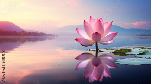 the pink lotus flower on the lake