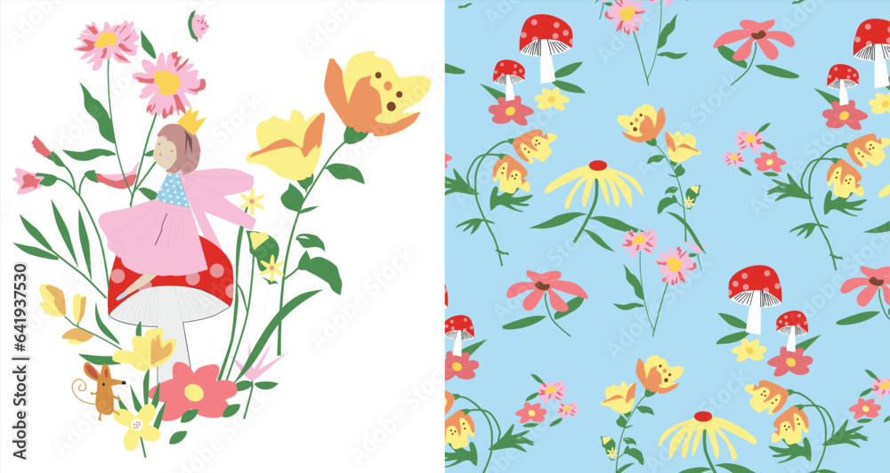  flower girls queen garden with all over print vector