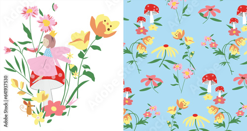  flower girls queen garden with all over print vector © Jyoti