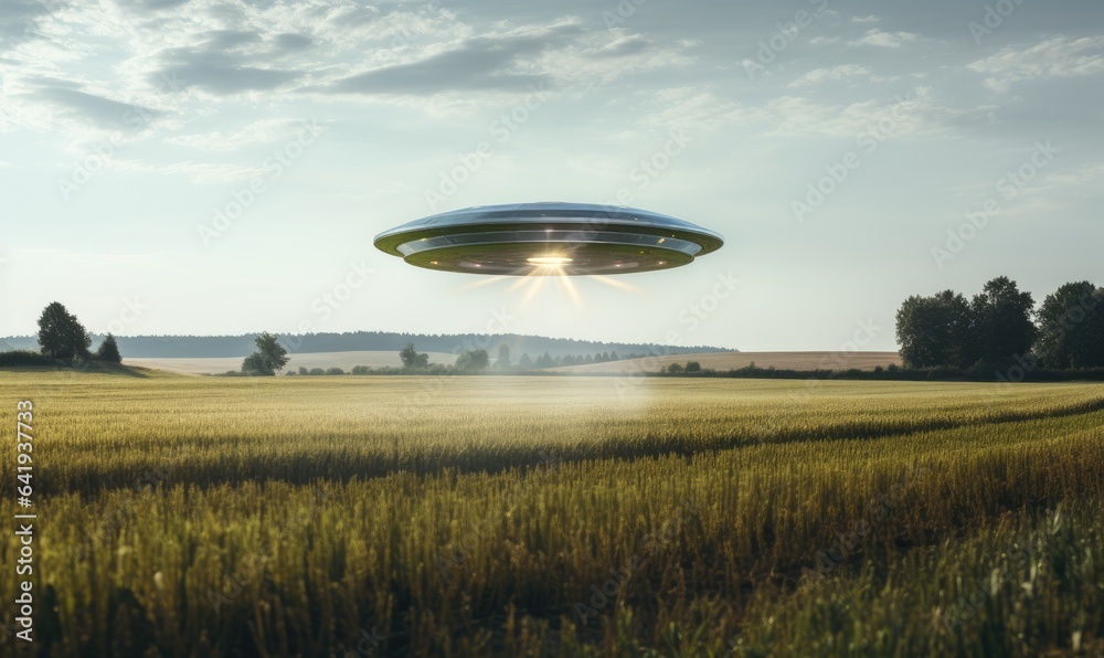 Photo of a unidentified flying object above a picturesque field Photo of a unidentified flying object above a picturesque field