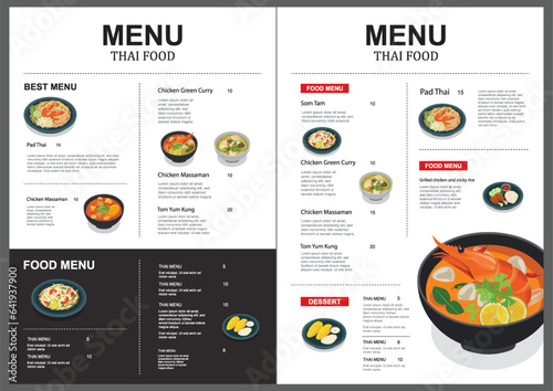 Thai food menu restaurant template background. Use for poster, print, flyer, brochure.