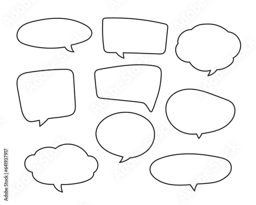 Speech symbol talk and thinking hand drawn style. Bubble with clouds thin line set.