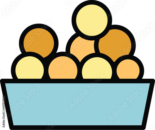 Meat balls dish icon outline vector. Baked food. Bowl cooked color flat