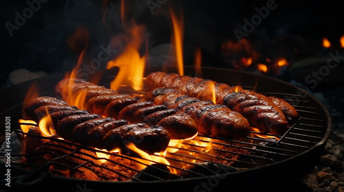 Closeup of Fire-Baked Grilled Beef Sausages