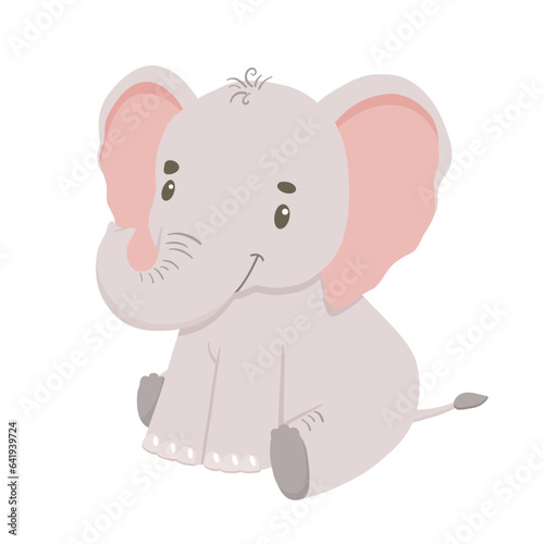 Cute sitting elephant. Cartoon illustration for kids. African baby animal
