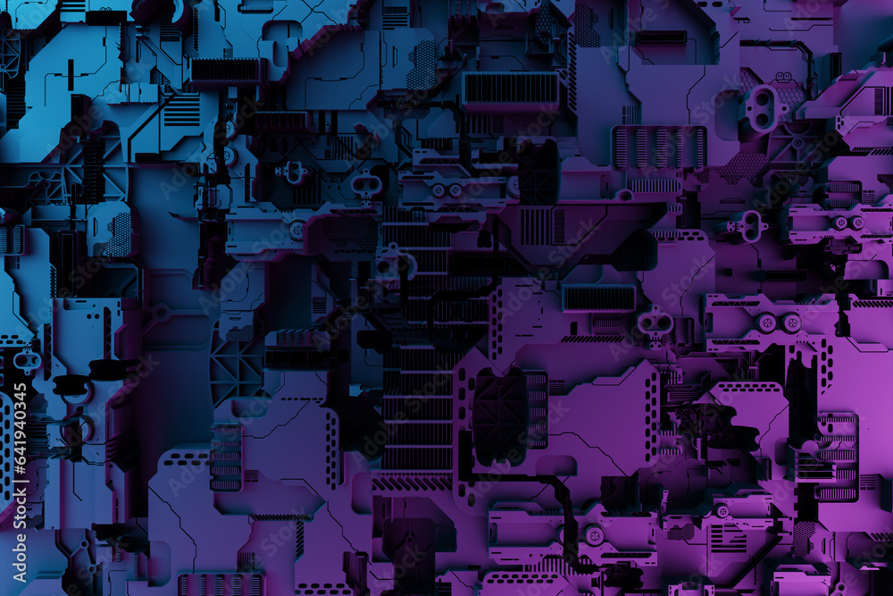 Detail of a futuristic machine. 3D illustration of a futuristic wall ...