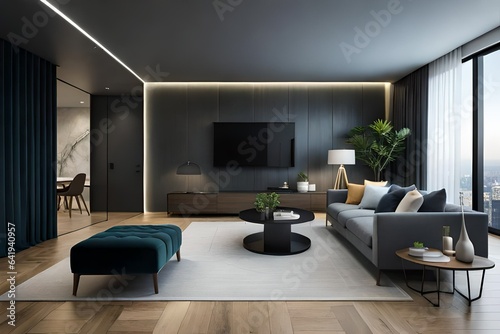 modern living room with fireplace © Image Studio