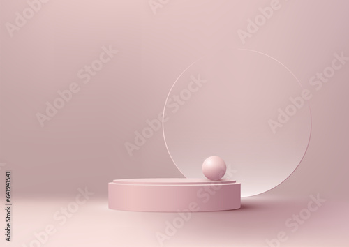 3D Pink Podium with Glass Ball and Soft Pink Background