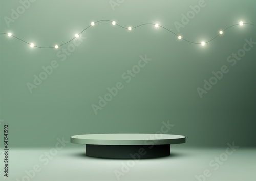 3D Green Podium Stand on Green Wall Scene