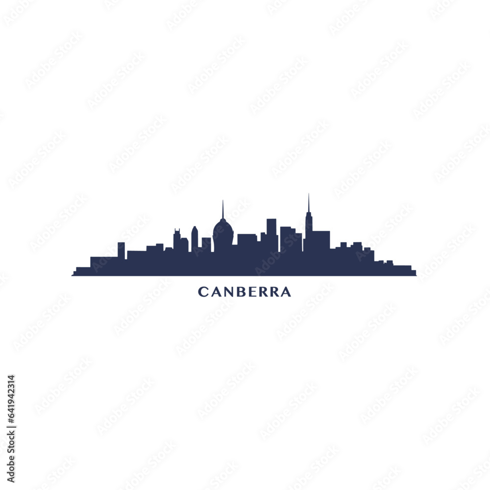 Australia Canberra cityscape skyline city panorama vector flat modern logo icon. Australian capital emblem idea with landmarks and building silhouettes. Isolated graphic