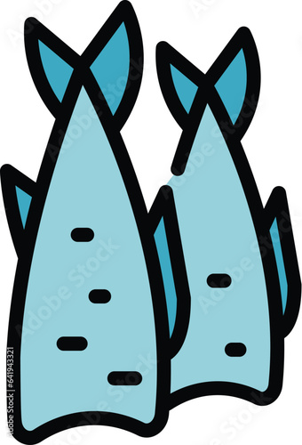 Smoked herring icon outline vector. Fish store. Raw small color flat