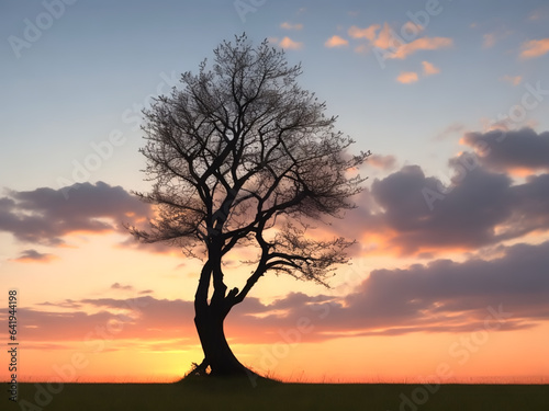 Single tree on field during sunset