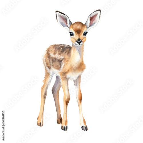Baby antelope watercolor clipart on transparent background. Generative AI illustration