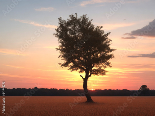 Single tree on field during sunset