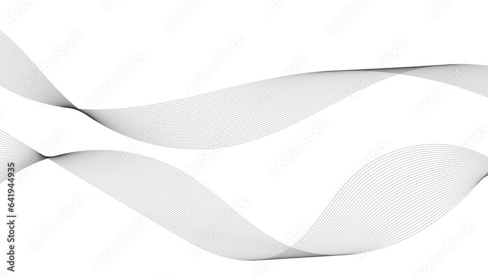Abstract wave element for design. Digital frequency track equalizer. Stylized line art background. Vector illustration. Wave with lines created using blend tool. Curved wavy line, smooth stripe.