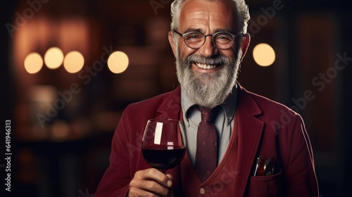 Smiling sommelier is tasting a glass of wine. Generative AI