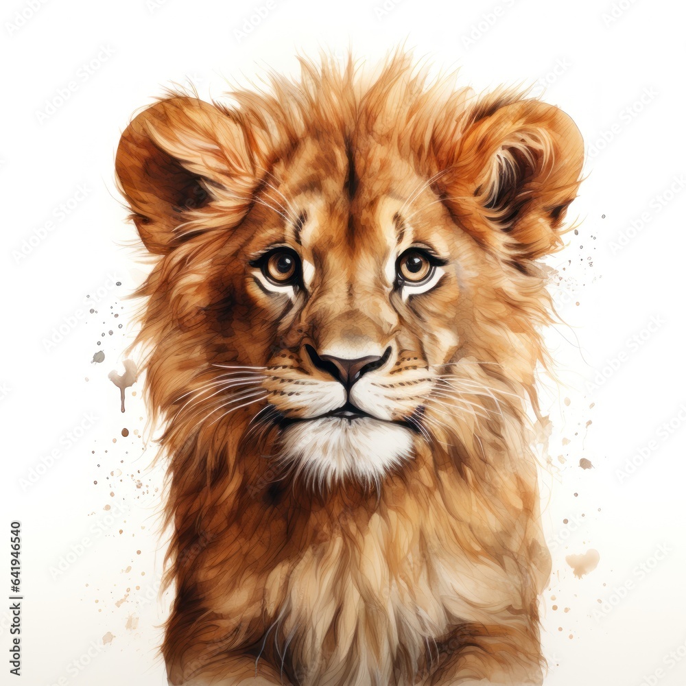 Obraz premium A Cute Lion Illustration on a White Background AI Generated