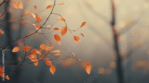 Autumn Branches with Fallen Leaves in Soft Light AI Generated