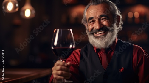 Smiling sommelier is tasting a glass of wine. Generative AI