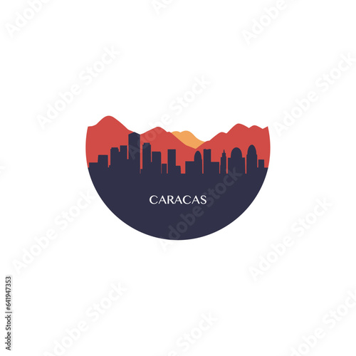 Venezuela Caracas cityscape skyline city panorama vector flat modern logo icon. South America town emblem idea with landmarks and building silhouettes. Isolated capital graphic photo