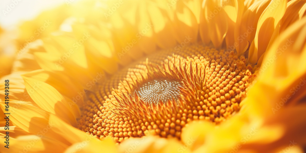 A close-up view of a sunflower's intricate spiral pattern, highlighting the natural beauty and detail of its petal arrangement.