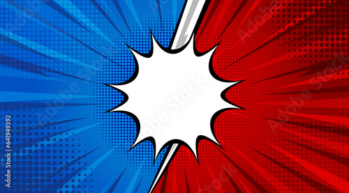 Cartoon comic background. Fight versus. Comics book colorful competition poster with halftone elements. Retro Pop Art style. Vector illustration.