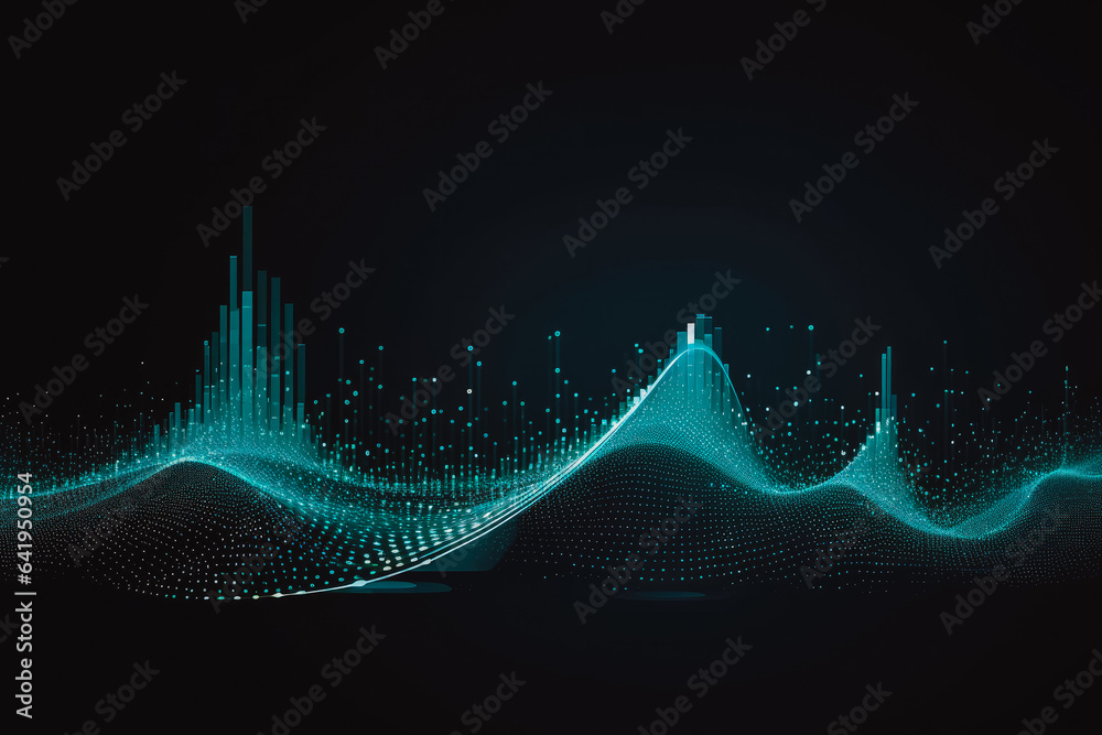 Naklejka premium Abstract digital wave of particles. Futuristic point wave blue on black background.