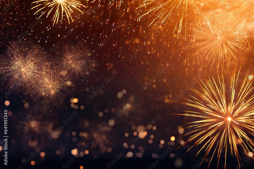 Fototapeta premium copy background bokeh banner new space celebration art sky New pyrotechnic year happiness Golden year fireworks fireworks abstract brig celebration black concept blue festive dark bokeh anniversary