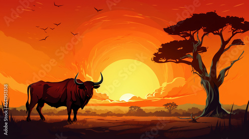 bull in the desert  wallpaper  landscape  vector  art  animal
