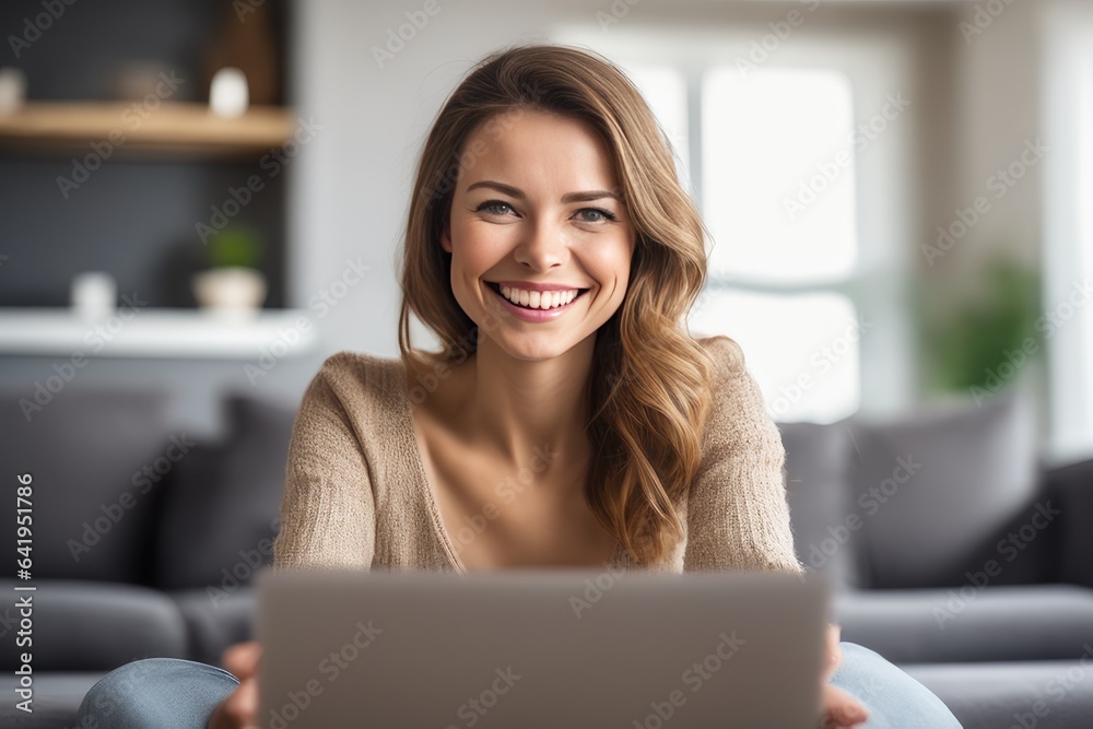 portrait of a woman working on a laptop at home portrait of a woman working on a laptop at home