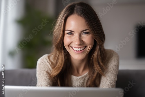 Free Download portrait of a woman working on a laptop at home - GFXLoad