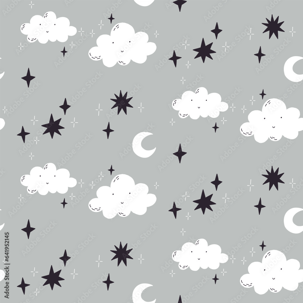Seamless pattern childish cloud and star