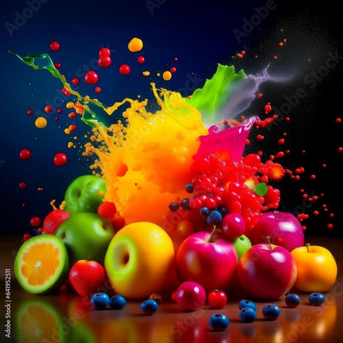Explosion of fruits of different colors.